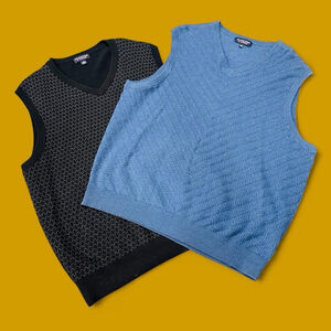 2 x Roundtree & Yorke Men Sweater Vest Lot XL Cotton V-Neck Blue Black